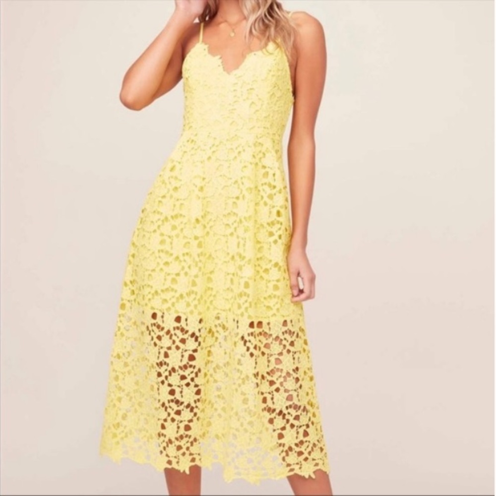 ASTR The Label yellow lace sleeveless v-neck midi dress size S